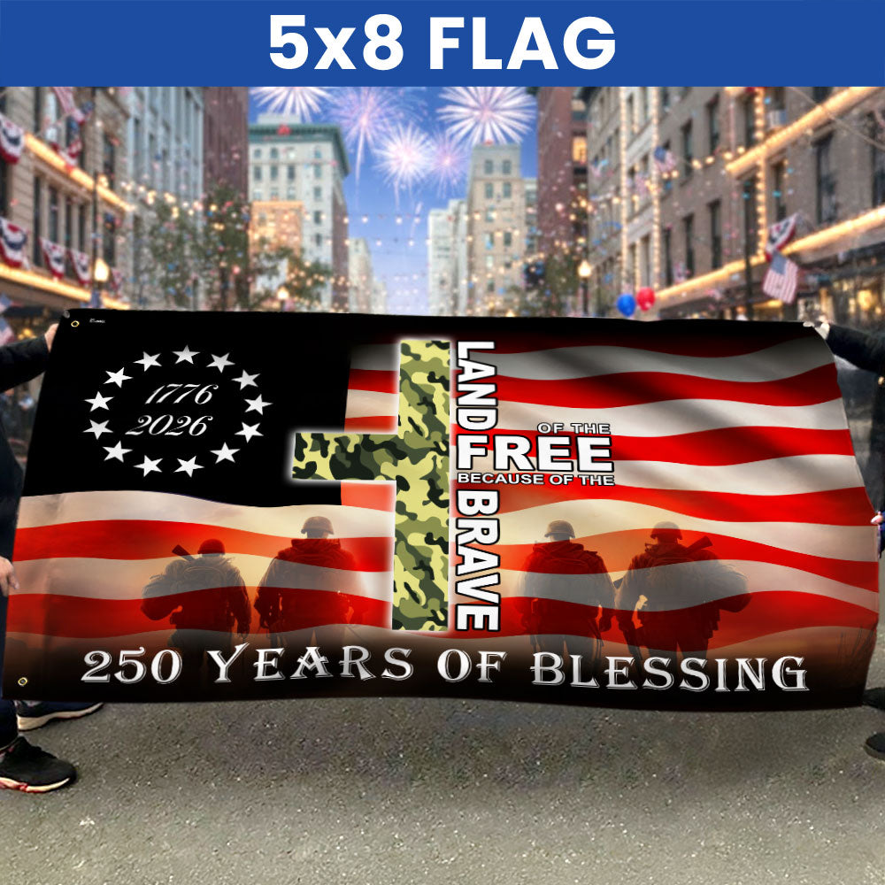 Patriotic 1776 2026 Land of the Free 250 Years of Blessing Grommet Flag