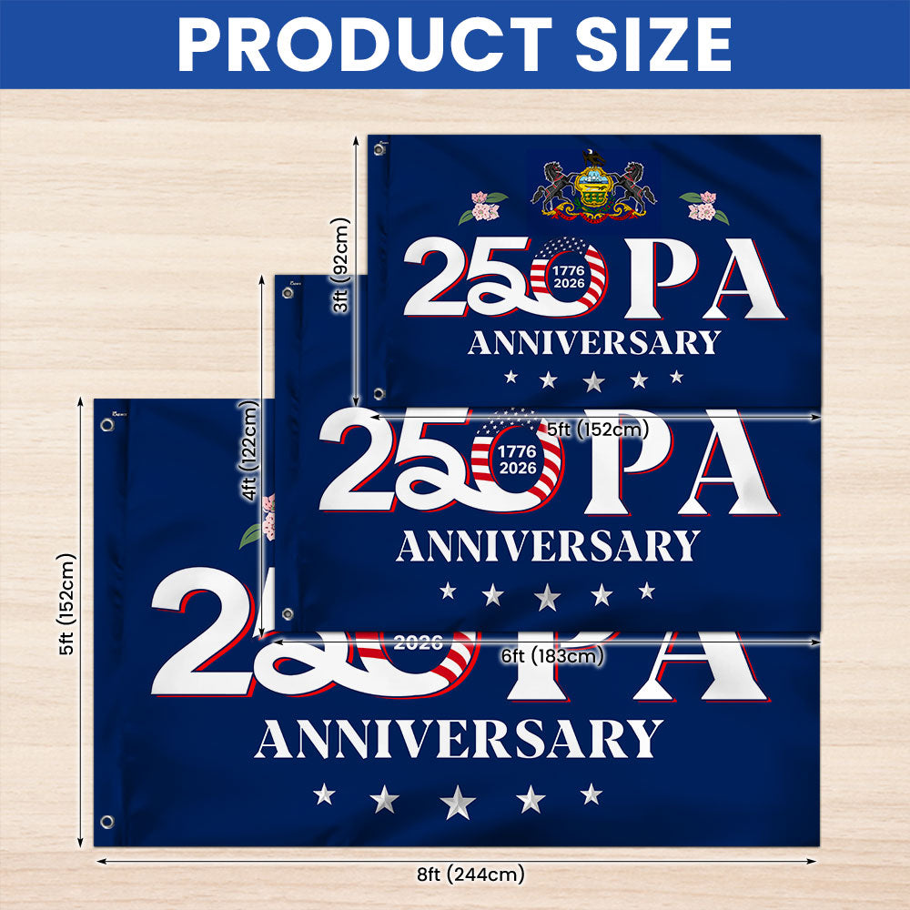 Patriotic America Pennsylvania Flag, 250 PA 1776 2026 Grommet Flag