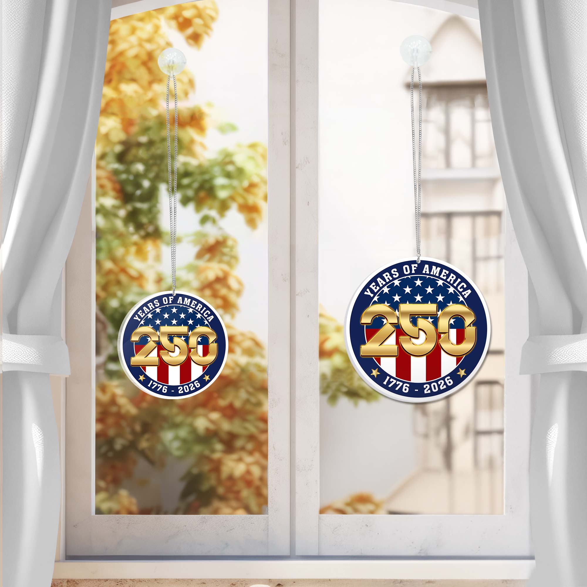250 Years of Freedom American Flag 1776 2026 Window Hanging Decor