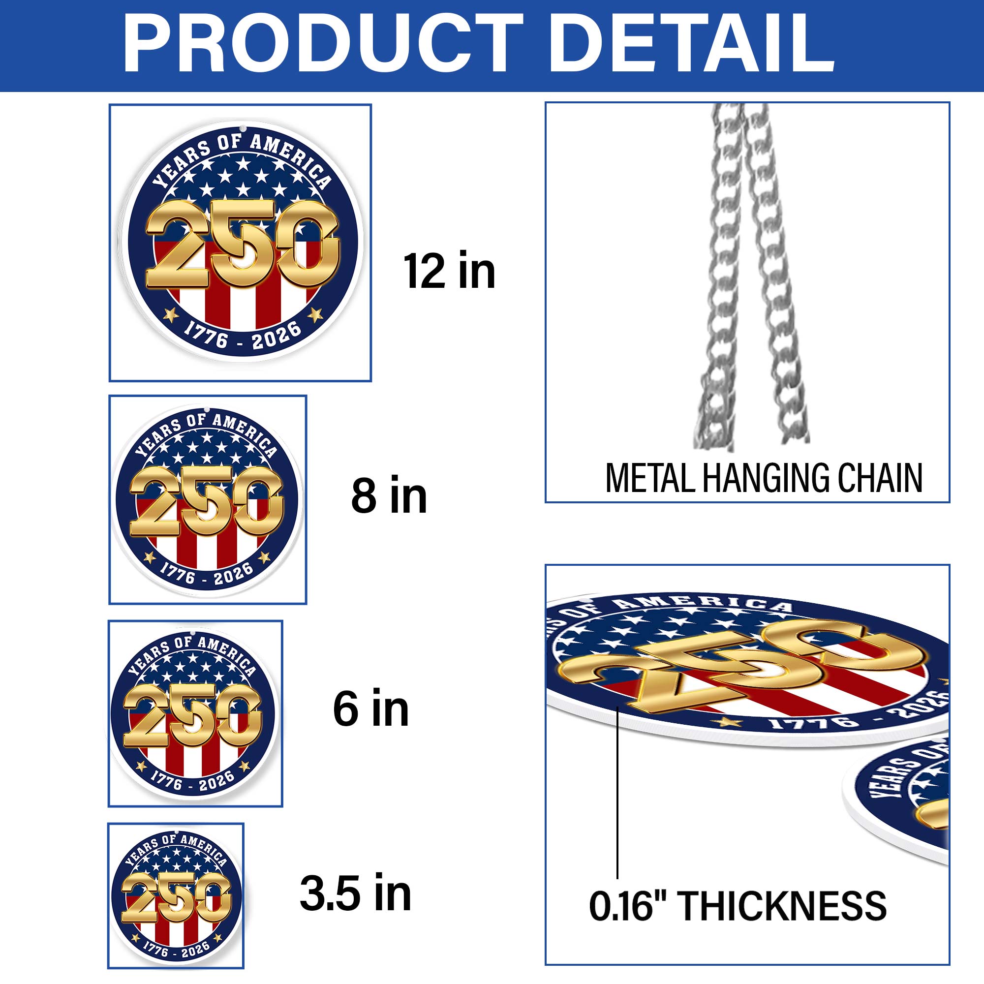 250 Years of Freedom American Flag 1776 2026 Window Hanging Decor