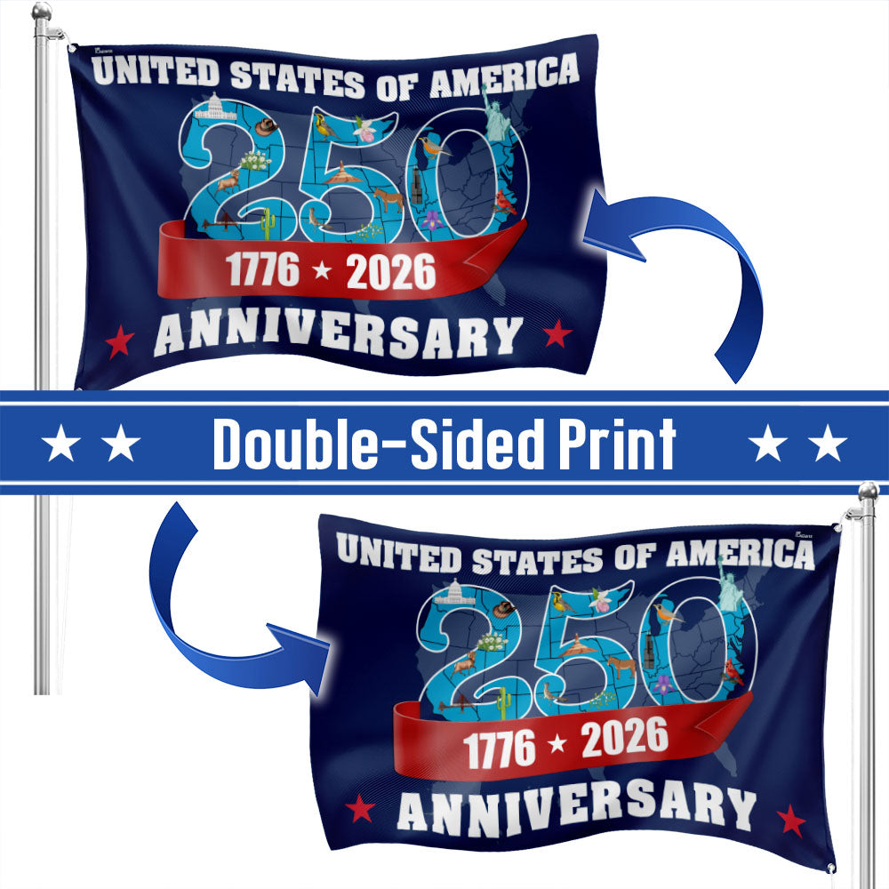 America 250th Anniversary Flag, Patriotic 1776 2026 USA Map Grommet Flag