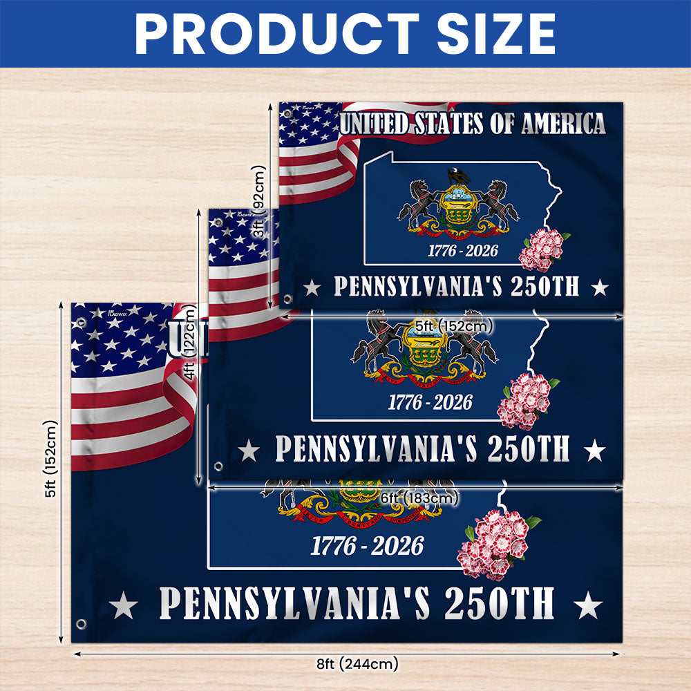 250 PA The Keystone State Flag, 1776 2026 Pennsylvania Patriotic Grommet Flag