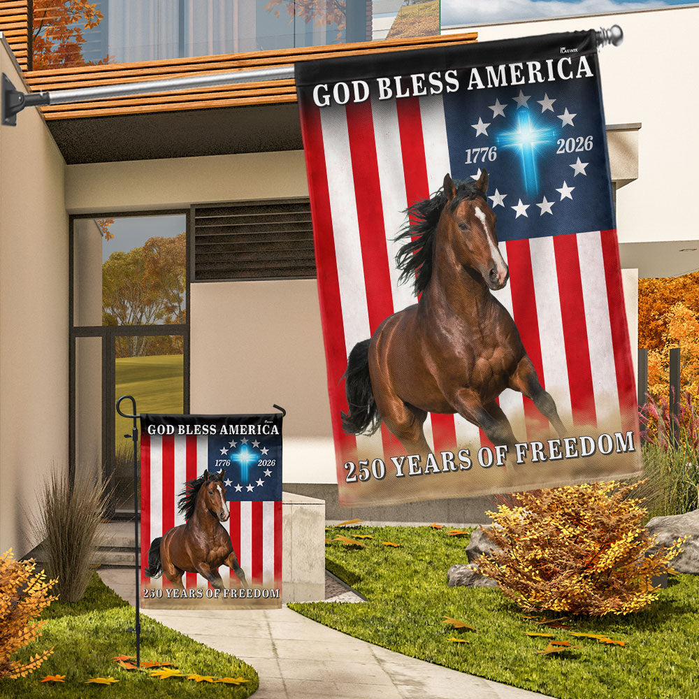 God Bless America Patrotic Horse Flag, 250 Years of Freedom Farm Flag