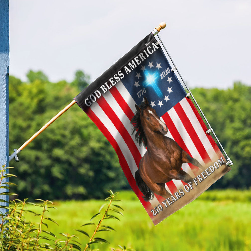 God Bless America Patrotic Horse Flag, 250 Years of Freedom Farm Flag
