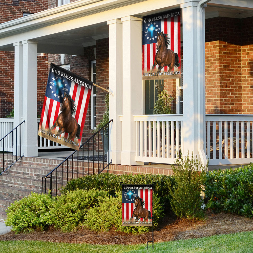 God Bless America Patrotic Horse Flag, 250 Years of Freedom Farm Flag