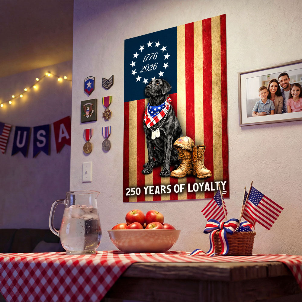 250 Years American Flag with Painting Patriotic Labrador Veteran Canvas Wall Art