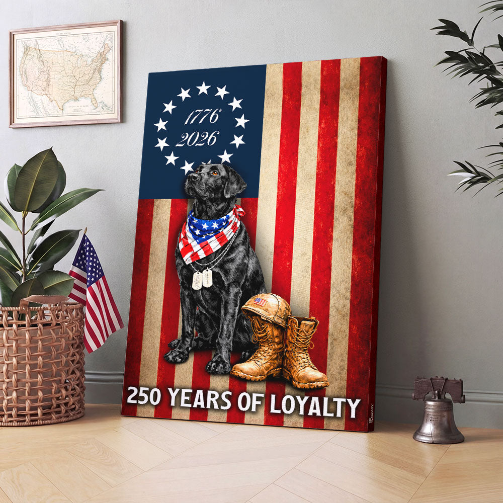 250 Years American Flag with Painting Patriotic Labrador Veteran Canvas Wall Art