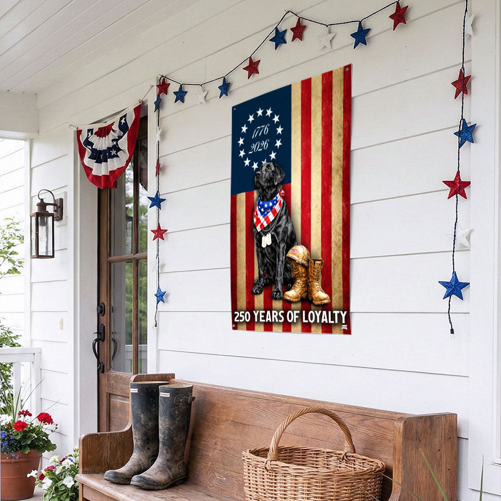 250 Years American Flag with Painting Patriotic Labrador Veteran Canvas Wall Art