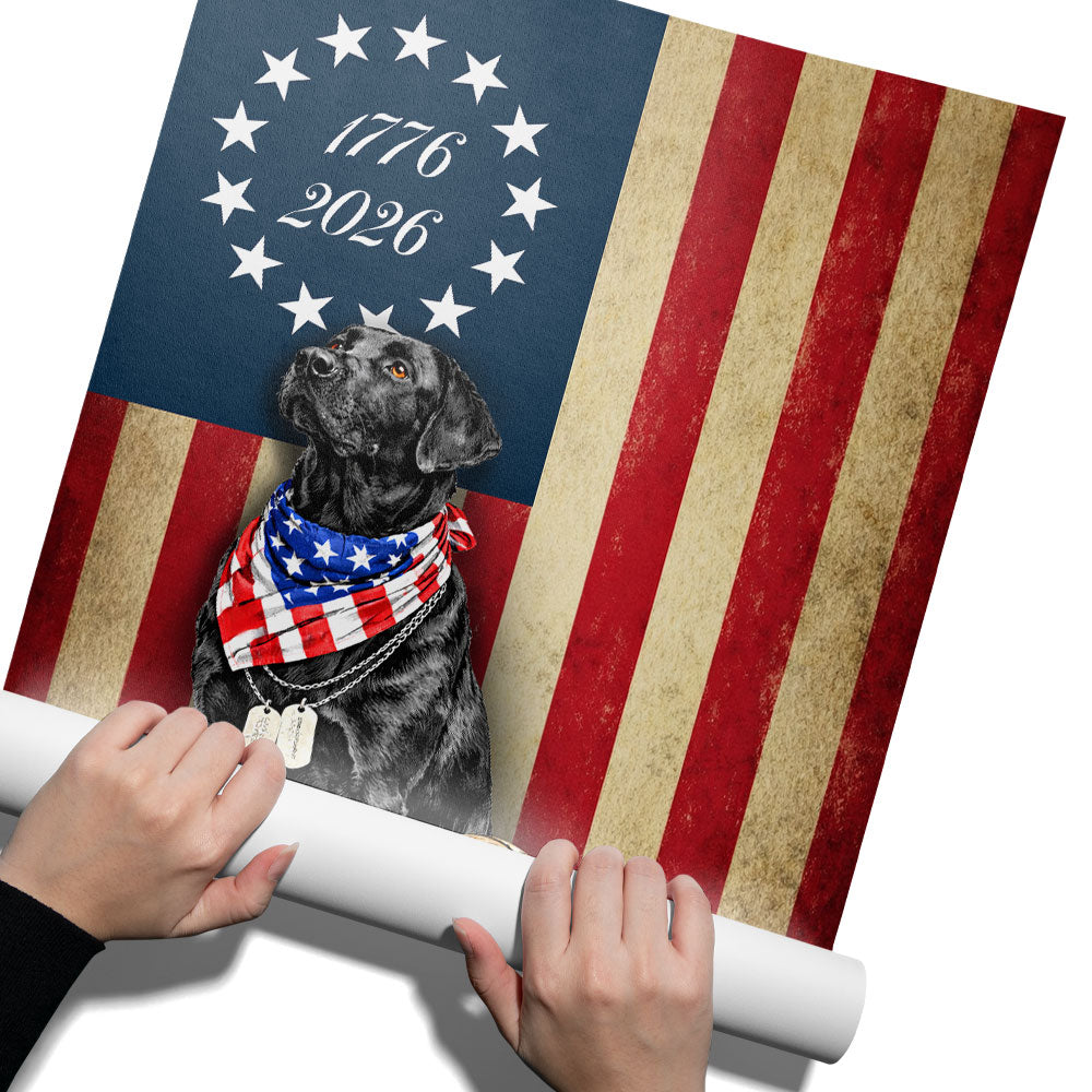 250 Years American Flag with Painting Patriotic Labrador Veteran Canvas Wall Art