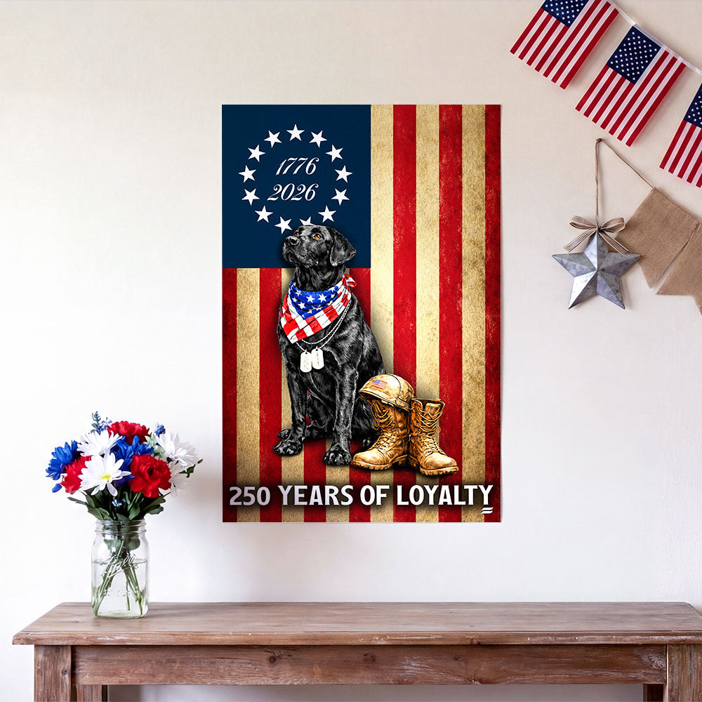 250 Years American Flag with Painting Patriotic Labrador Veteran Canvas Wall Art