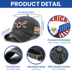 Patriotic 250 Years Washed Cap with Embroidered 1776 2026 American Flag