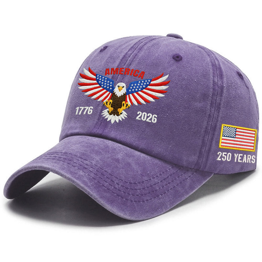 Patriotic 250 Years Washed Cap with Embroidered 1776 2026 American Flag