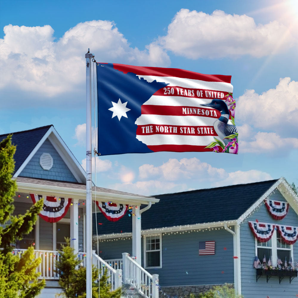 Patriotic Minnesota Flag, America The North Star State 250 Years Grommet Flag