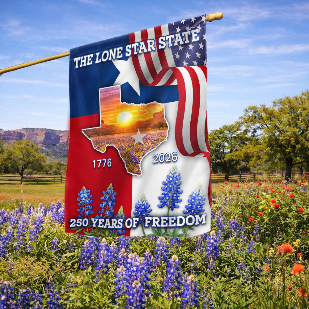 250 Years of Freedom Patriotic Texas State Flag, Bluebonnet Lone Star Texas Map