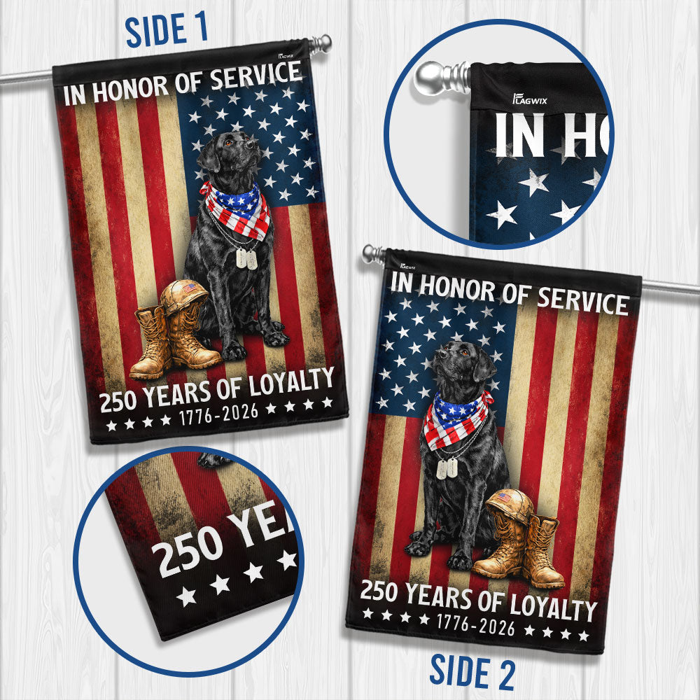 250 Years American Flag with Patriotic Black Labrador, US Veteran Dog Flag