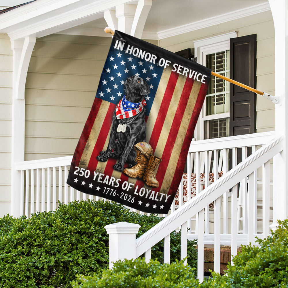 250 Years American Flag with Patriotic Black Labrador, US Veteran Dog Flag