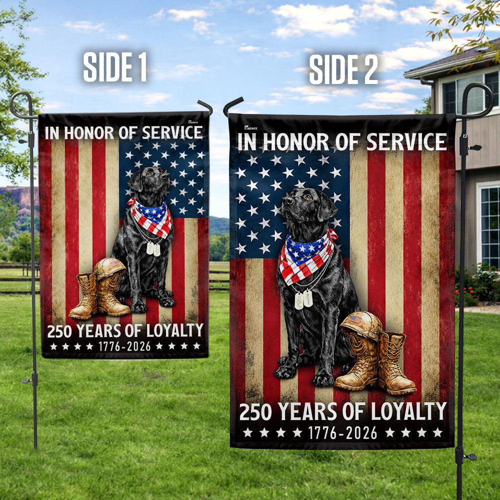 250 Years American Flag with Patriotic Black Labrador, US Veteran Dog Flag