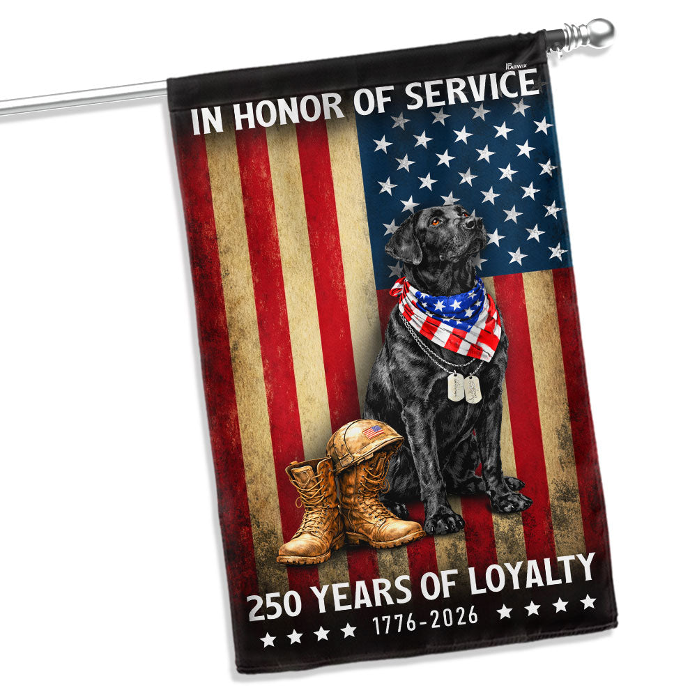 250 Years American Flag with Patriotic Black Labrador, US Veteran Dog Flag