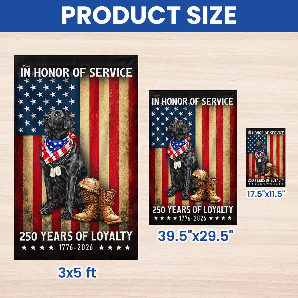 250 Years American Flag with Patriotic Black Labrador, US Veteran Dog Flag