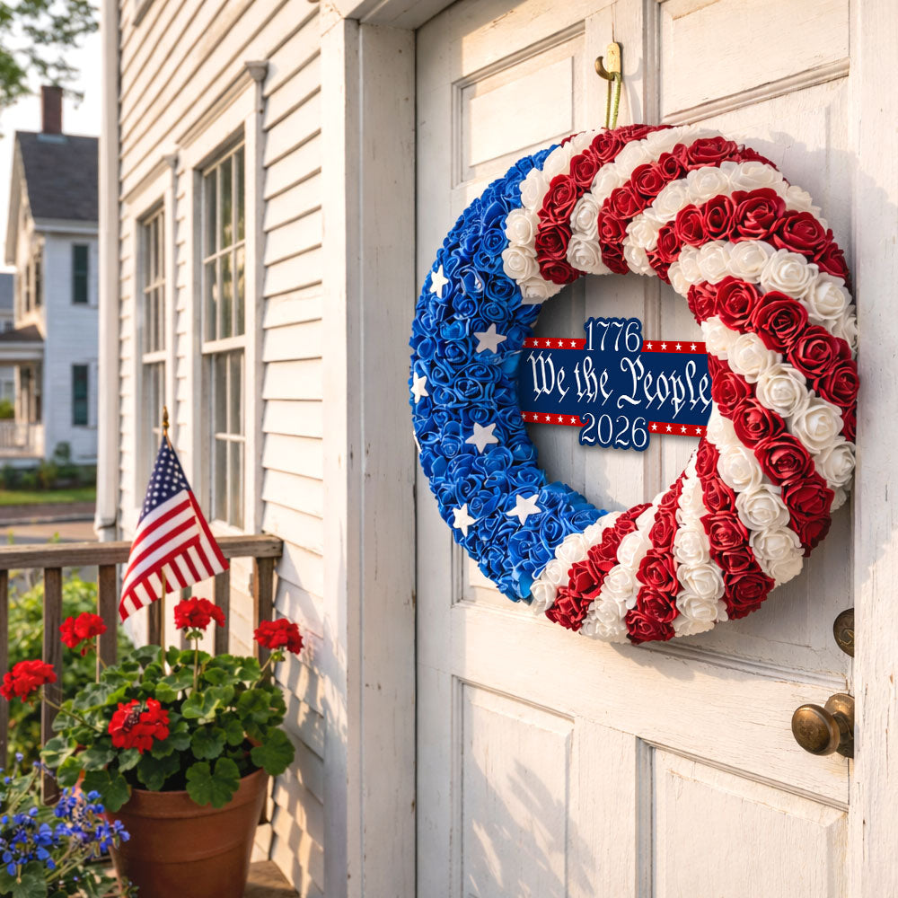 Patriotic Front Door Wreath 1776 2026 We The People for America 250 Years Decor