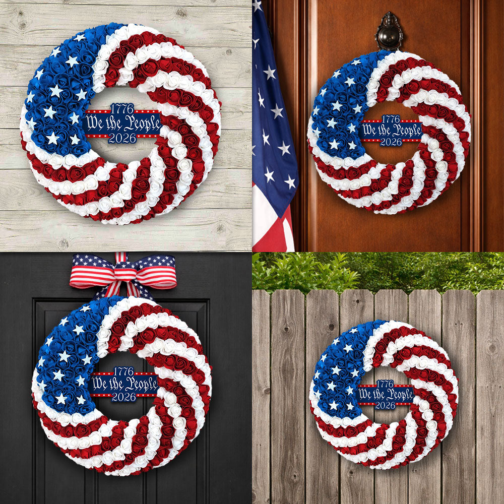 Patriotic Front Door Wreath 1776 2026 We The People for America 250 Years Decor