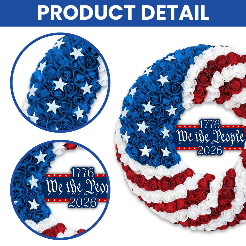 Patriotic Front Door Wreath 1776 2026 We The People for America 250 Years Decor