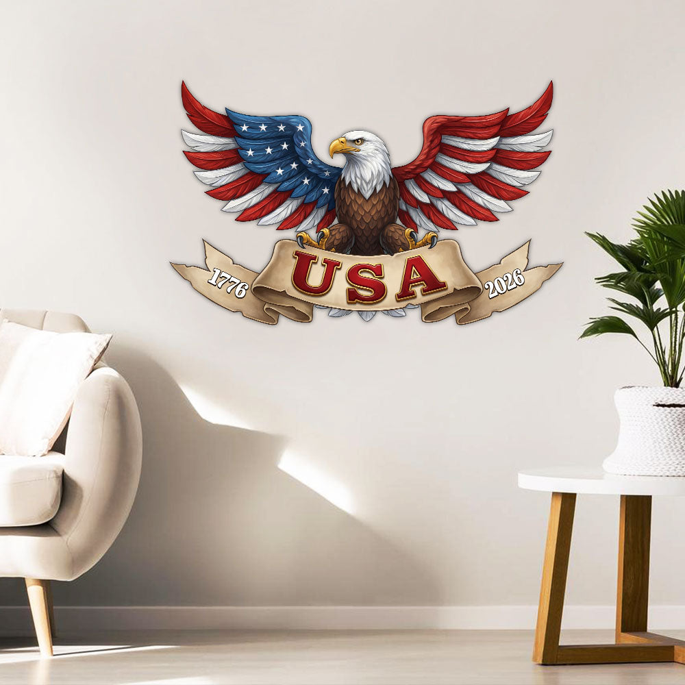 250 Years USA Eagle 1776 2026 Patriotic Independence Day Hanging Metal Sign