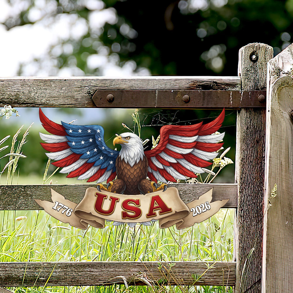 250 Years USA Eagle 1776 2026 Patriotic Independence Day Hanging Metal Sign
