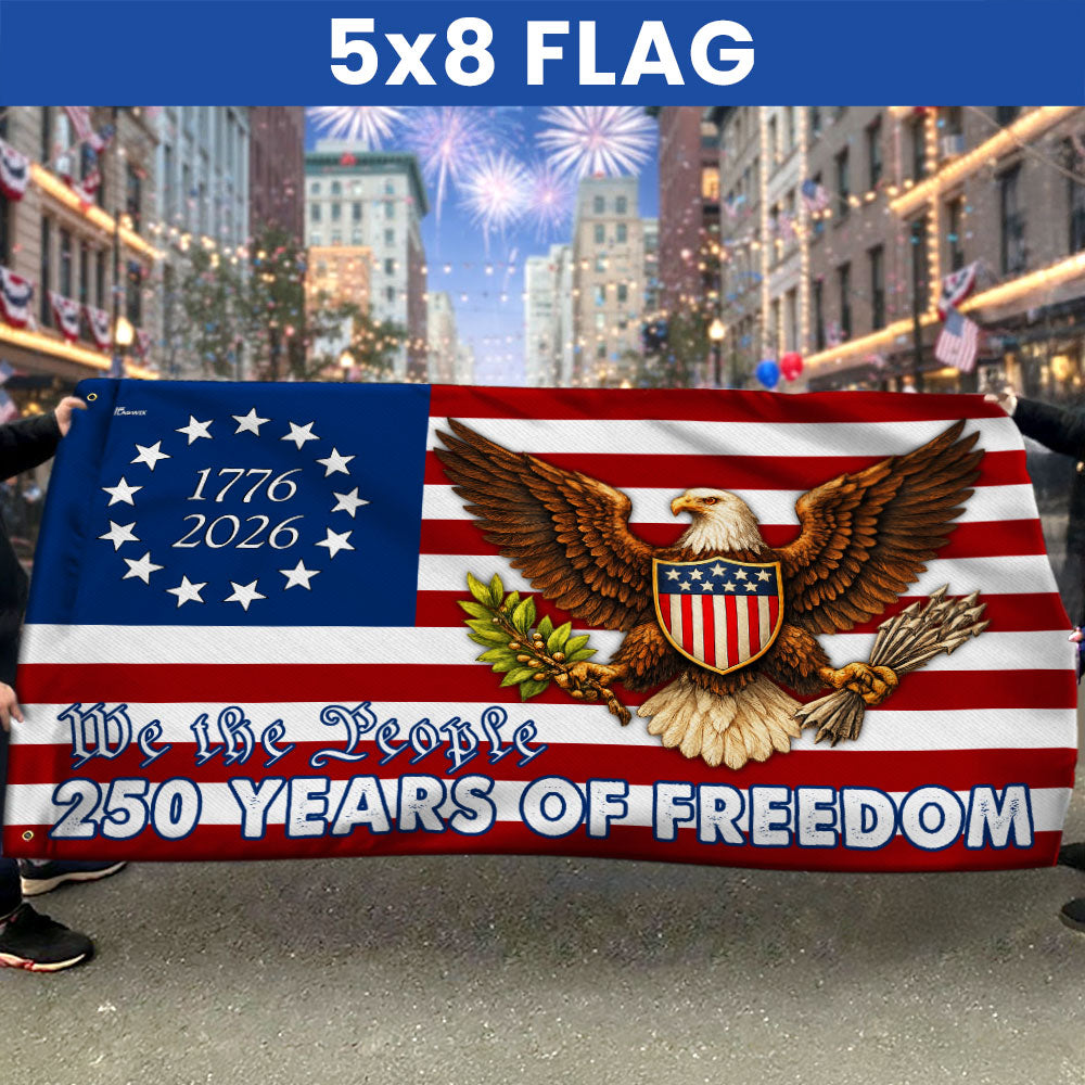 250 Years Betsy Ross Flag, We The People Bald Eagle Shield Patriotic Grommet Flag