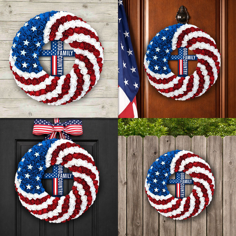 Patriotic Christian Cross Front Door Wreath for 250 Years of America Decor