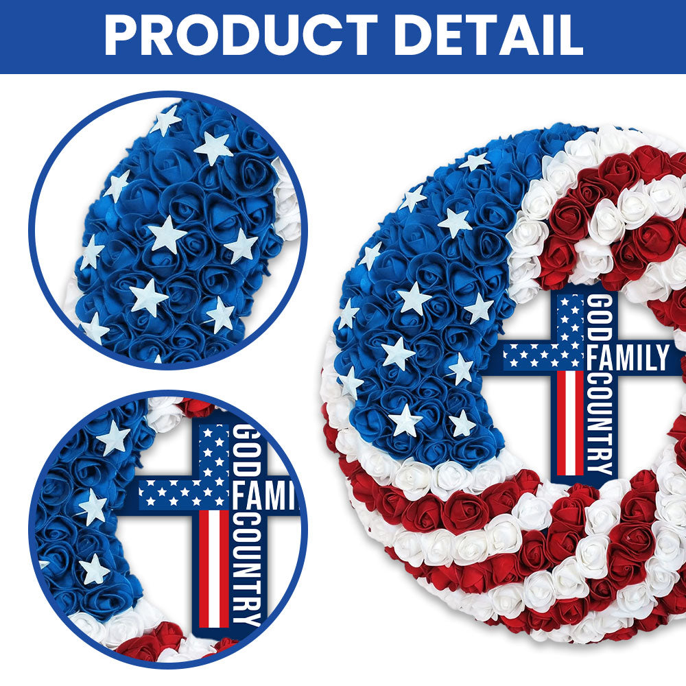 Patriotic Christian Cross Front Door Wreath for 250 Years of America Decor