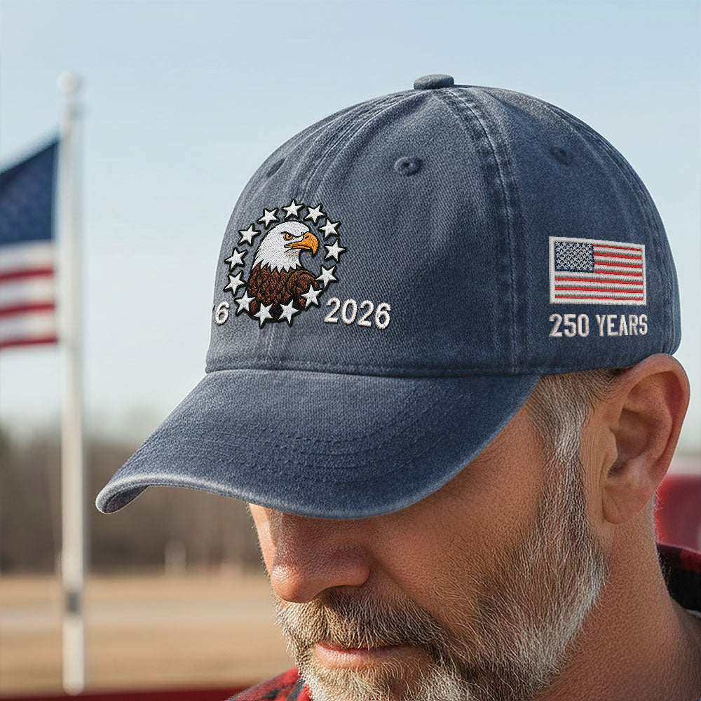 American Patriot Washed Cap Embroidered Eagle 1776 Betsy Ross Flag for 250 Years