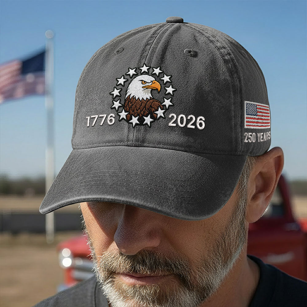 American Patriot Washed Cap Embroidered Eagle 1776 Betsy Ross Flag for 250 Years