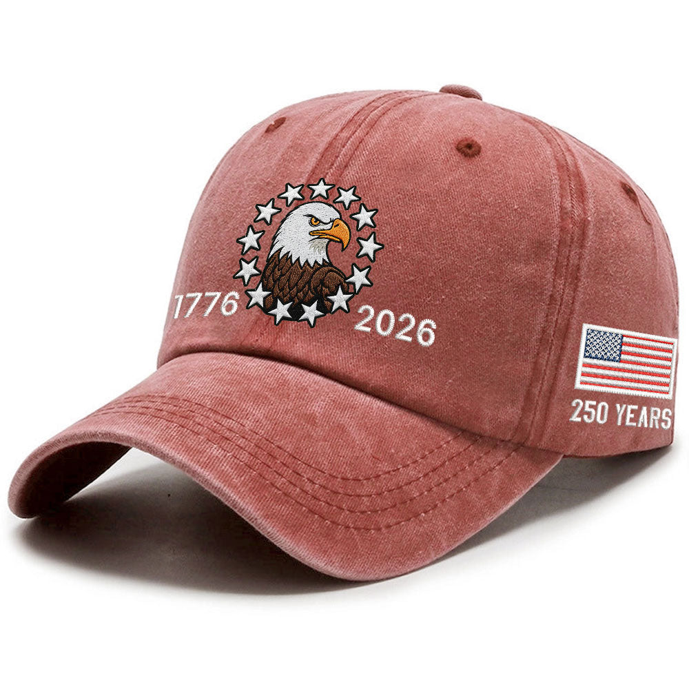 American Patriot Washed Cap Embroidered Eagle 1776 Betsy Ross Flag for 250 Years