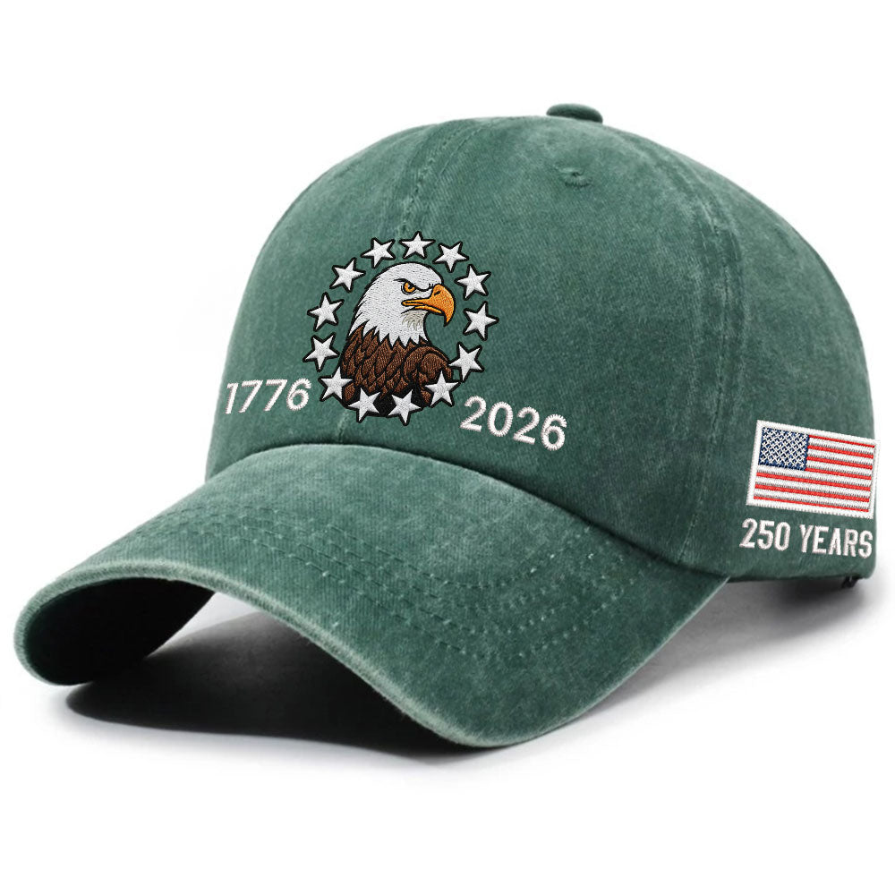 American Patriot Washed Cap Embroidered Eagle 1776 Betsy Ross Flag for 250 Years