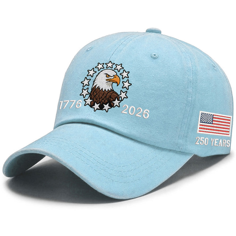 American Patriot Washed Cap Embroidered Eagle 1776 Betsy Ross Flag for 250 Years