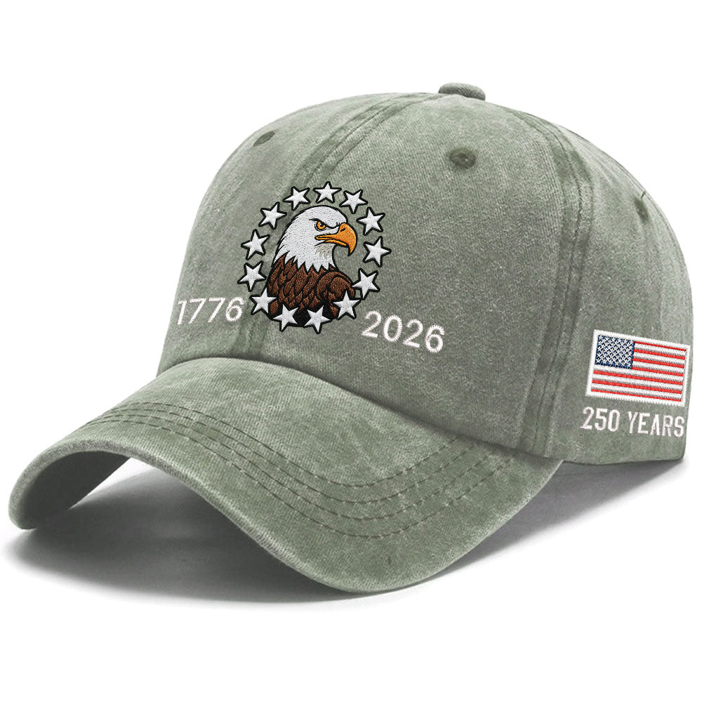 American Patriot Washed Cap Embroidered Eagle 1776 Betsy Ross Flag for 250 Years
