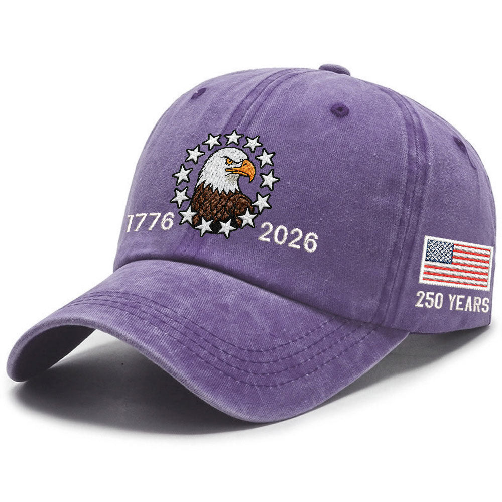 American Patriot Washed Cap Embroidered Eagle 1776 Betsy Ross Flag for 250 Years