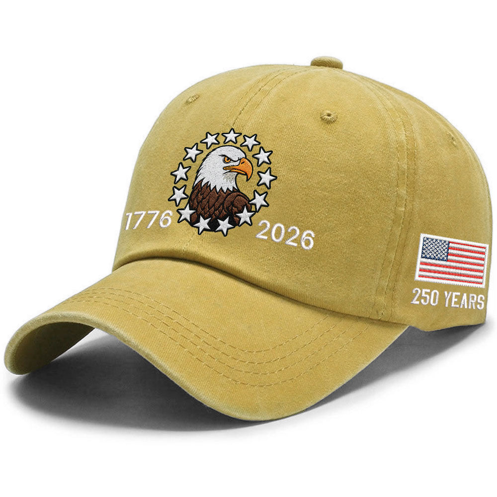 American Patriot Washed Cap Embroidered Eagle 1776 Betsy Ross Flag for 250 Years