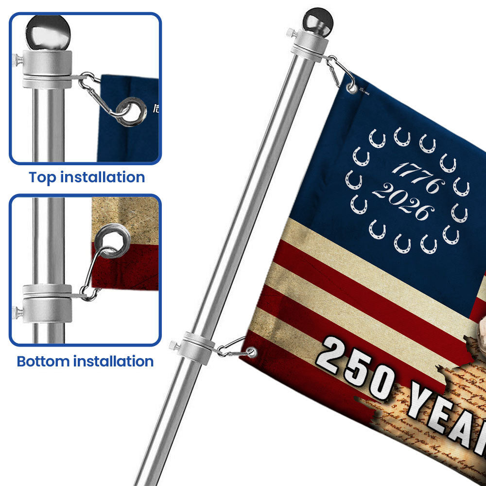 250 Years Strong American Paint Horse Flag, Patriotic Ranch House American Grommet Flag