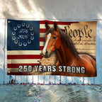 250 Years Strong American Horse Flag, Patriotic Horse Ranch 1776 2026 Grommet Flag