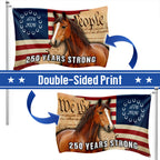 250 Years Strong American Horse Flag, Patriotic Horse Ranch 1776 2026 Grommet Flag