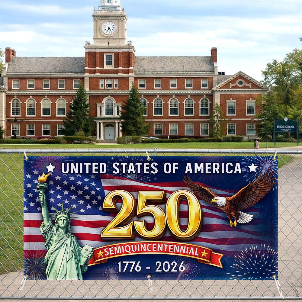 Celebrating USA 250 Years Semiquincentennial Fence Banner 1776 2026 Patriotic Flag