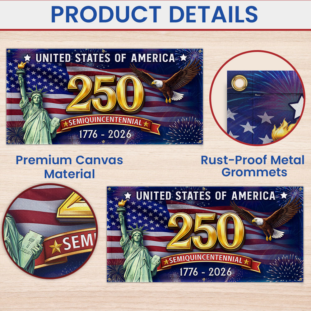 Celebrating USA 250 Years Semiquincentennial Fence Banner 1776 2026 Patriotic Flag