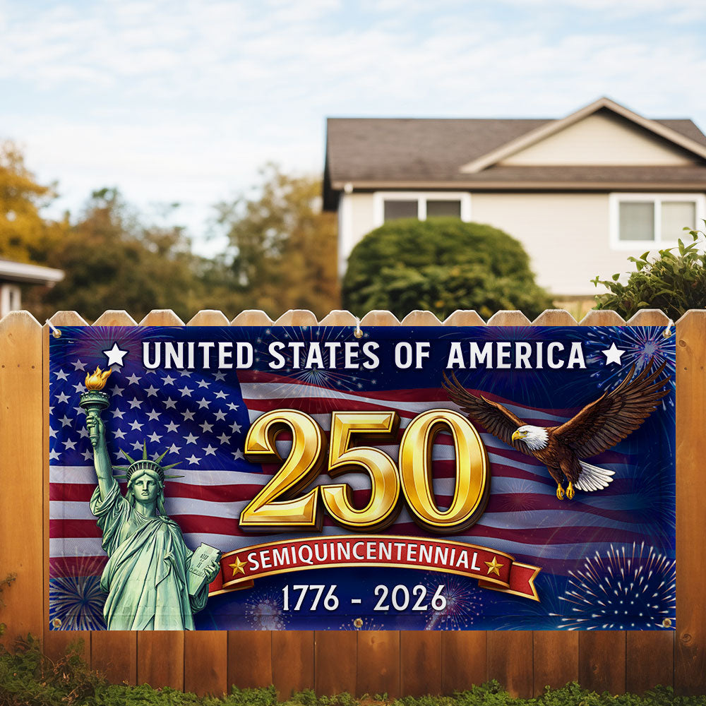 Celebrating USA 250 Years Semiquincentennial Fence Banner 1776 2026 Patriotic Flag