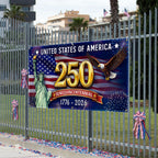 Celebrating USA 250 Years Semiquincentennial Fence Banner 1776 2026 Patriotic Flag