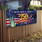 Celebrating USA 250 Years Semiquincentennial Fence Banner 1776 2026 Patriotic Flag