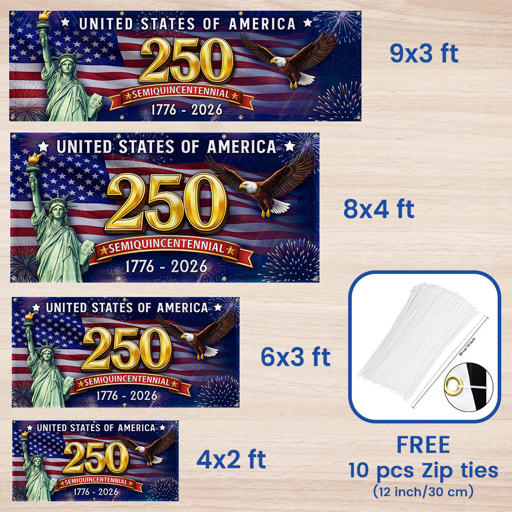 Celebrating USA 250 Years Semiquincentennial Fence Banner 1776 2026 Patriotic Flag