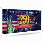 Celebrating USA 250 Years Semiquincentennial Fence Banner 1776 2026 Patriotic Flag