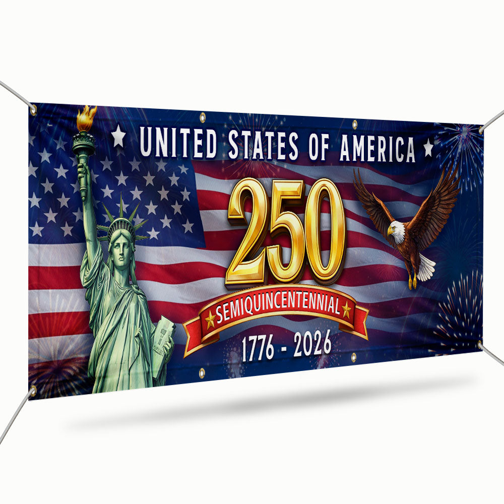 Celebrating USA 250 Years Semiquincentennial Fence Banner 1776 2026 Patriotic Flag